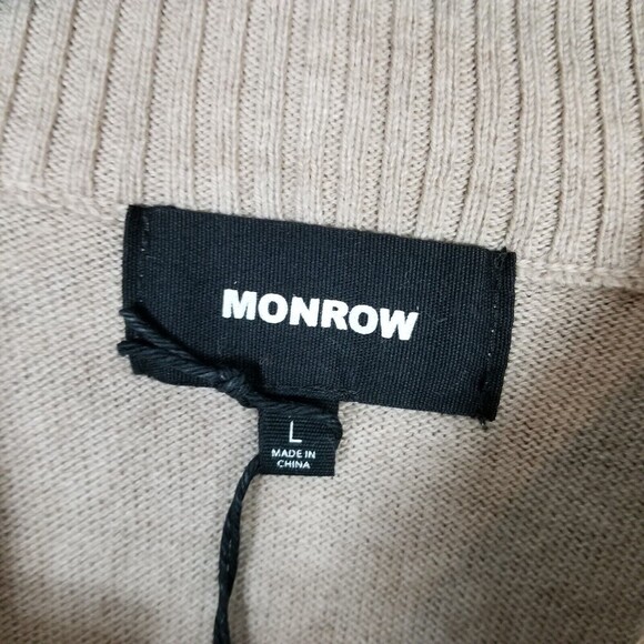 Monrow Women Brown Leopard Print Cotton Cashmere Mock Neck Sweater L - Picture 5 of 6